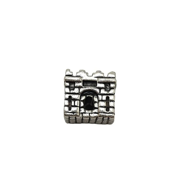 Castle Charm Bead For European Style Bracelets .5 Inch Sterling Silver - Picture 1 of 5